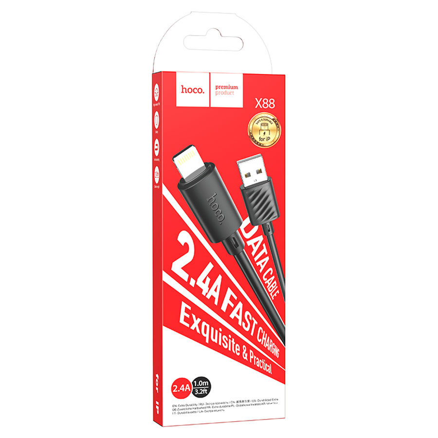 Кабель USB HOCO X88 Gratified USB - Lightning, 2.4А, 1 м, черный фото