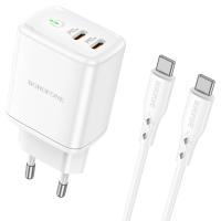 Сетевое зарядное устройство BOROFONE BN9 Reacher 2xUSB-C с Кабелем Type-C - Type-C, 35W, белый фото