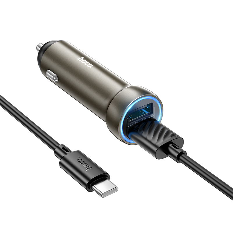 Автомобильное зарядное устройство HOCO Z54 Prosperous, 2xUSB с Кабелем USB - Type-C, 3.1A, 15.5W, золотой фото