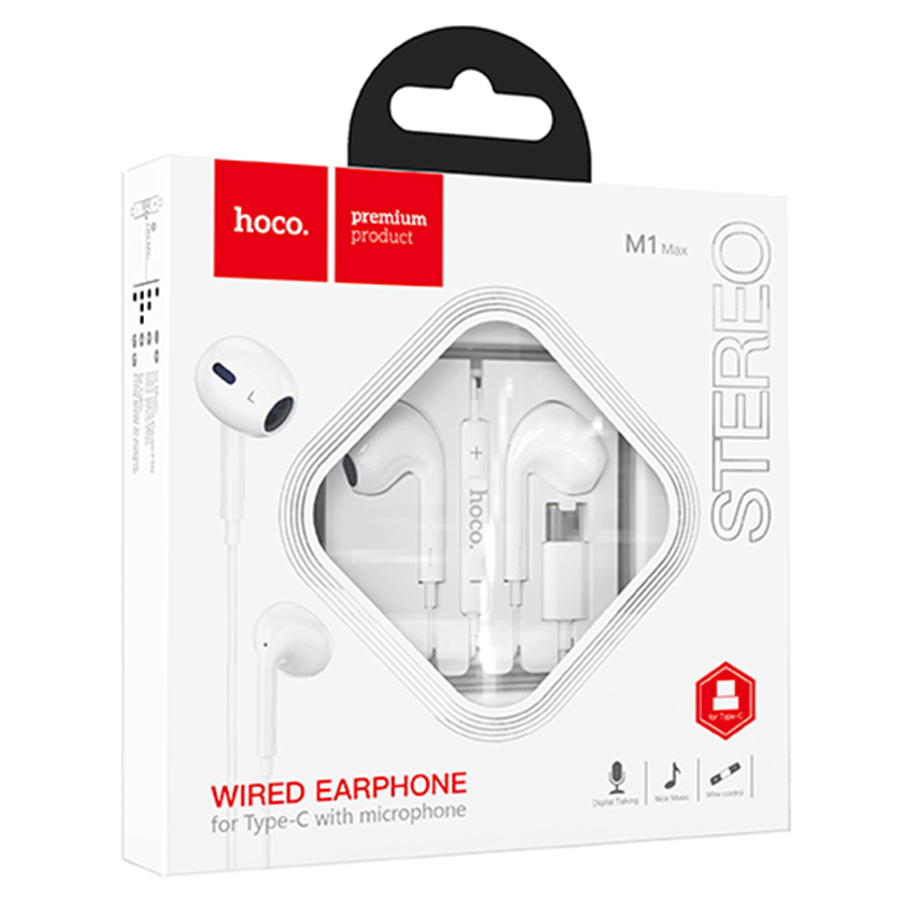 Проводные наушники HOCO M1 Max crystal, Type-C, 1.2 м, белый фото