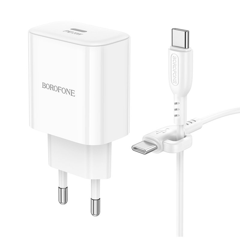 Сетевое зарядное устройство BOROFONE BA81A Single 1xUSB-C с Кабелем Type-C - Type-C, 20W, белый фото