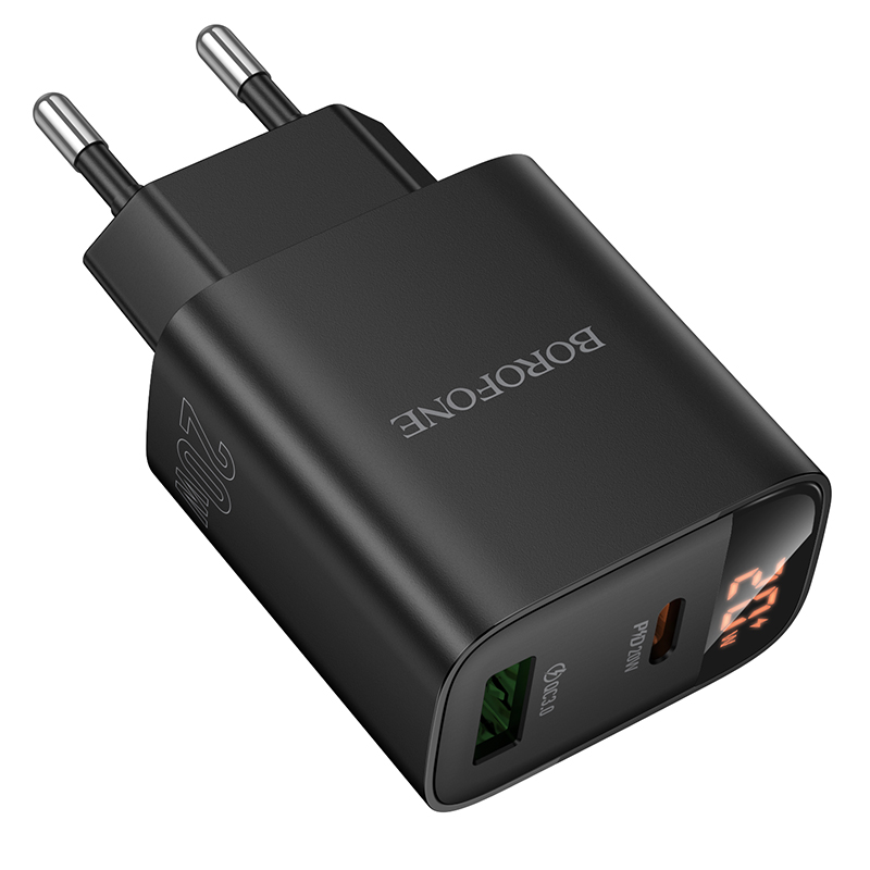 Сетевое зарядное устройство BOROFONE BA96A Ilustre  1xUSB + 1xUSB-C, 3A, 20W, черный фото