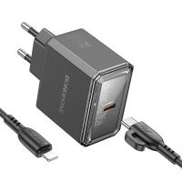 Сетевое зарядное устройство BOROFONE BAS31A Treasure 1xUSB-C с Кабелем Type-C - Lightning, 35W, черный фото