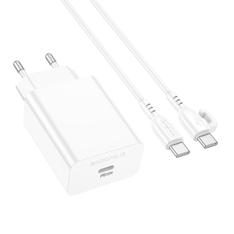 Сетевое зарядное устройство BOROFONE BA21A Prob Long journey 1xUSB-C с Кабелем Type-C - Type-C, 20W, белый фото