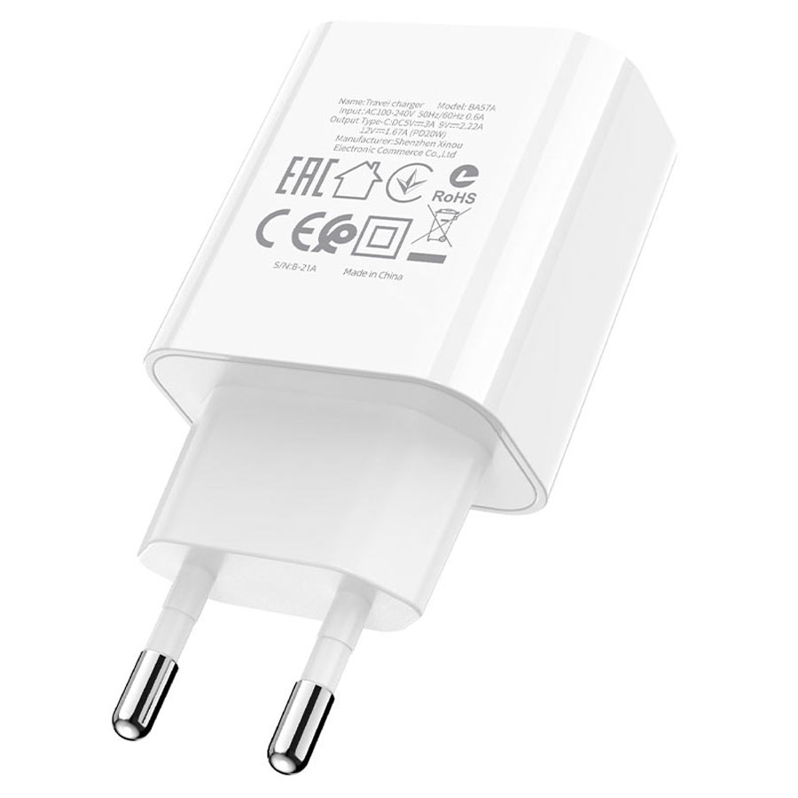 Сетевое зарядное устройство BOROFONE BA57A Easy Speed 1xUSB-C, 3.0A, 20W, белый фото