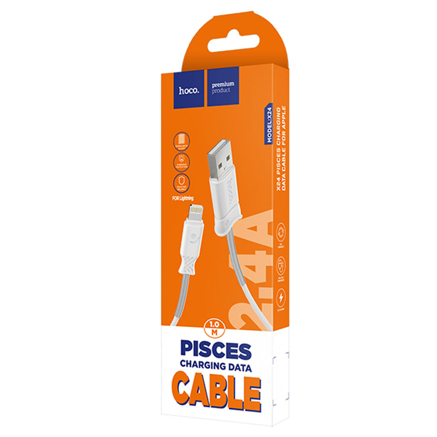 Кабель USB HOCO X24 Pisces USB - Lightning, 2.4А, 1 м, белый фото