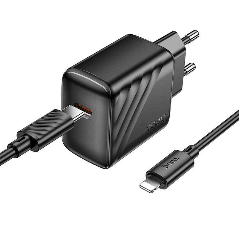 Сетевое зарядное устройство HOCO CS24A Puerto 1xUSB-C с Кабелем Type-C - Lightning, 25W, черный фото