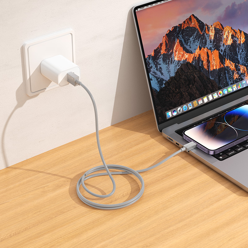 Кабель USB HOCO X107 Favor USB - Lightning, 2.4А, 1 м, серый фото