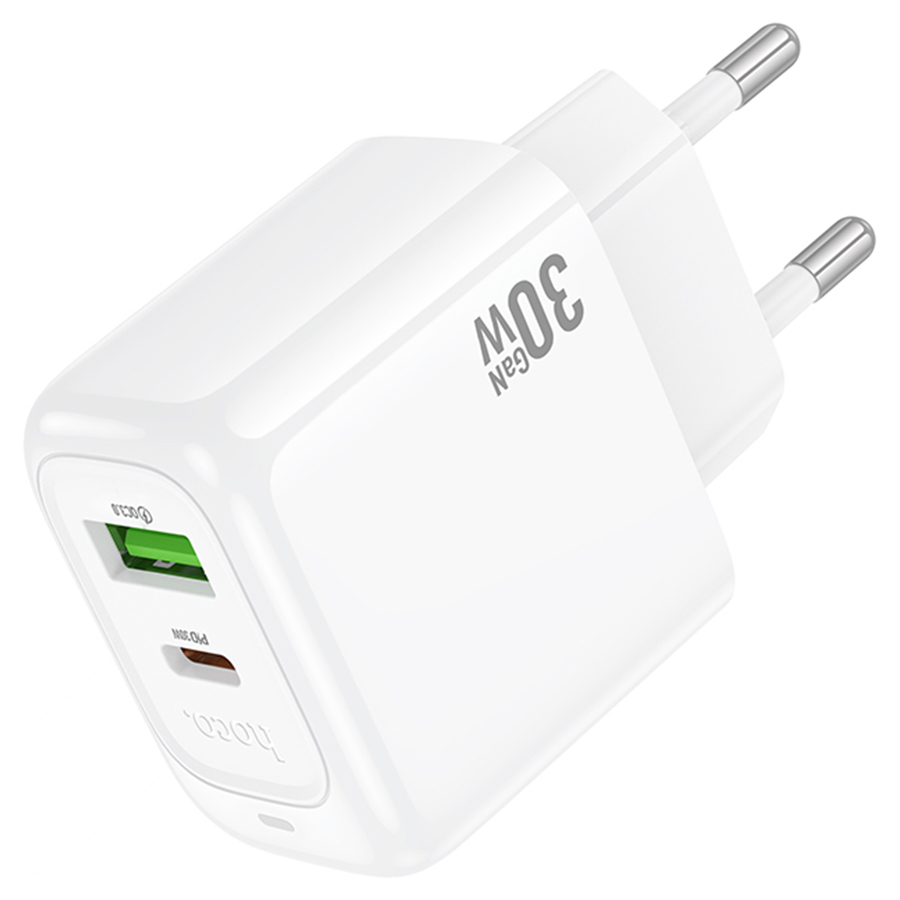 Сетевое зарядное устройство HOCO CS55A Surplus 1xUSB + 1xUSB-C, 30W, белый фото