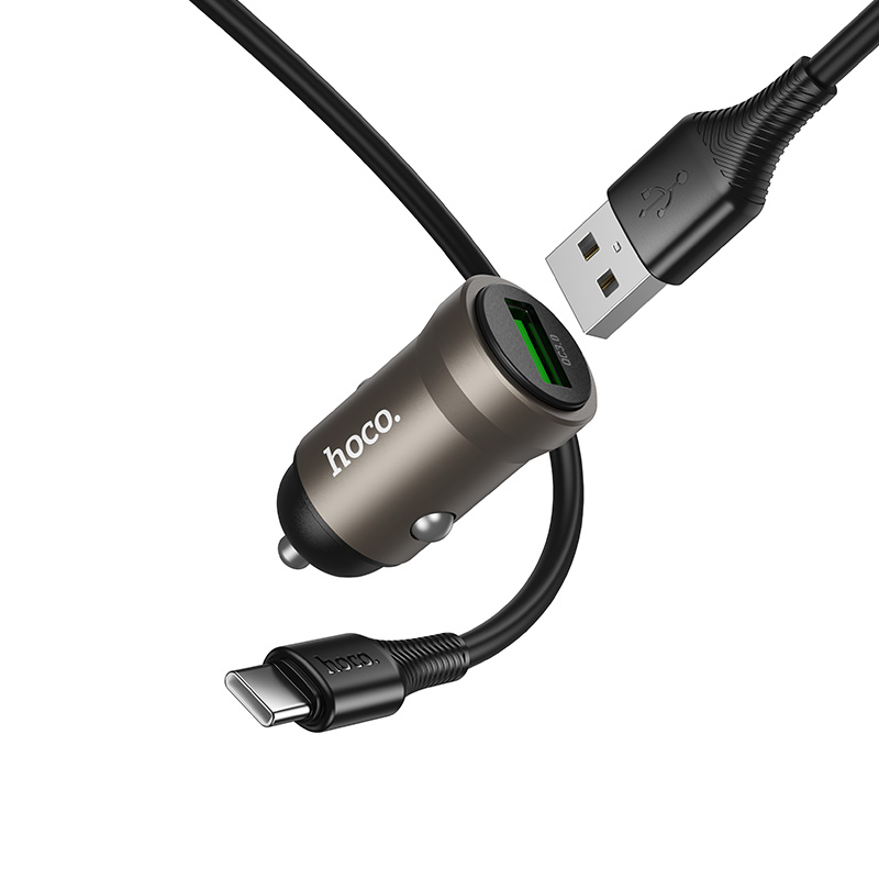 Автомобильное зарядное устройство HOCO Z62 Energy, 1xUSB с Кабелем USB - Type-C, 18W, золотой фото