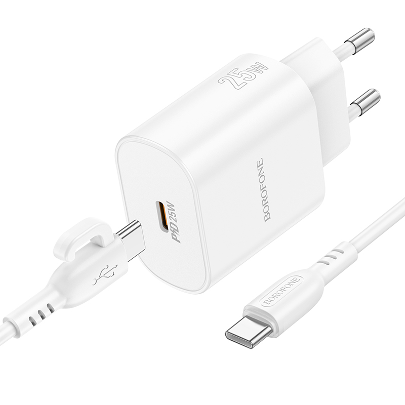 Сетевое зарядное устройство BOROFONE BA82A Platinum 1xUSB-C с Кабелем Type-C - Type-C, 25W, белый фото