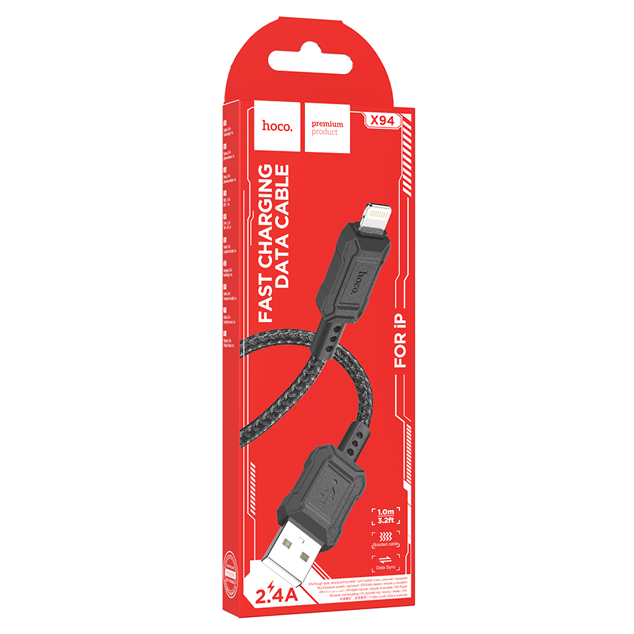 Кабель USB HOCO X94 Leader USB - Lightning, 2.4А, 1 м, черный фото