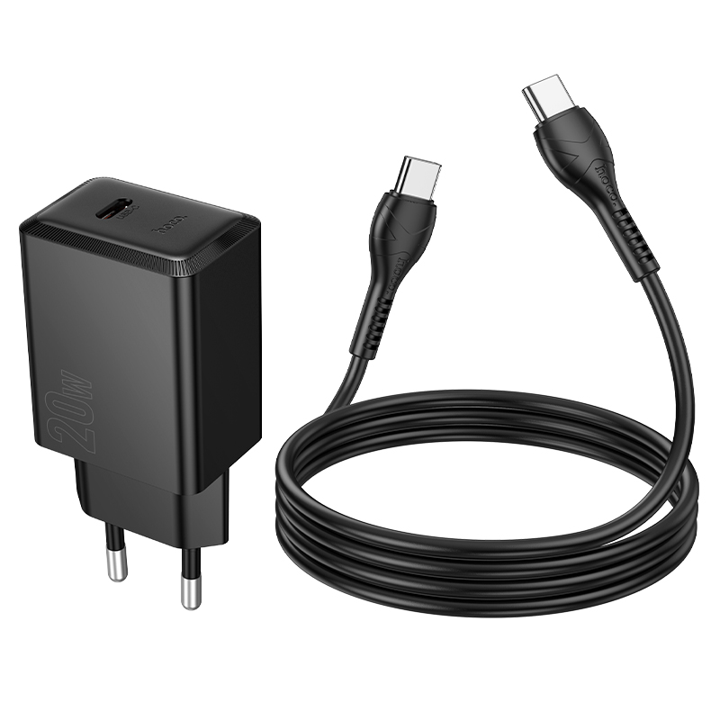 Сетевое зарядное устройство HOCO N68 Nuevo 1xUSB-C с Кабелем Type-C - Type-C, 20W, черный фото
