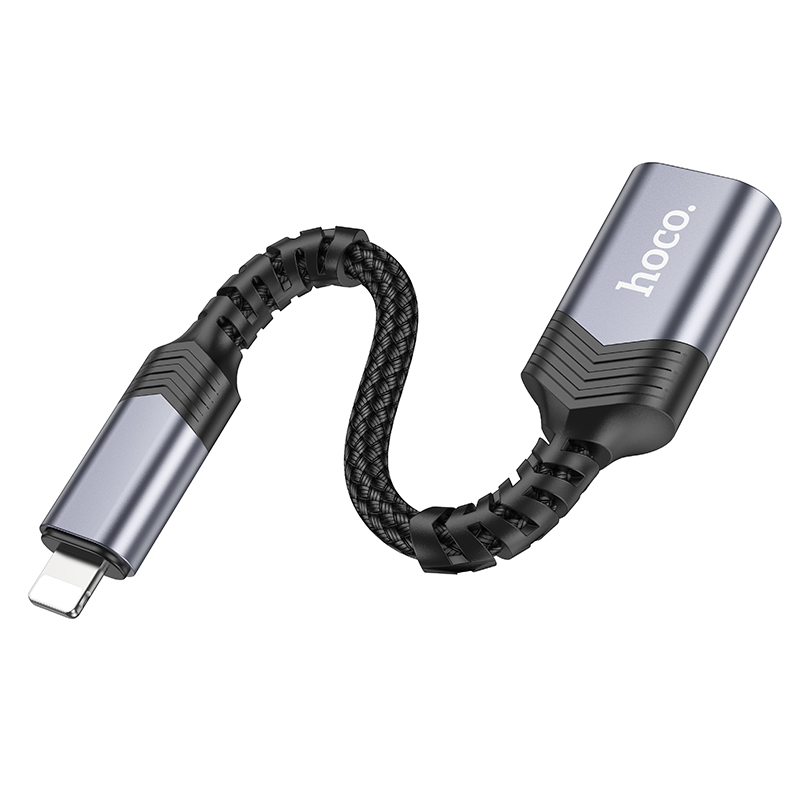 Переходник/Адаптер HOCO UA24 Lightning (m) - USB (f), 16.5 см, серый металлик фото