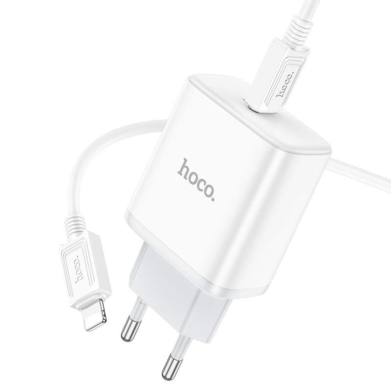 Сетевое зарядное устройство HOCO C104A Stage 1xUSB-C с Кабелем Type-C - Lightning, 20W, белый фото