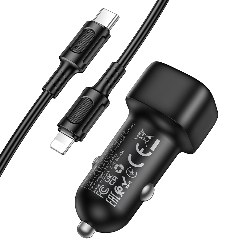 Автомобильное зарядное устройство BOROFONE BZ34A Cloud, 1xUSB-C с Кабелем Type-C - Lightning, 20W, черный фото