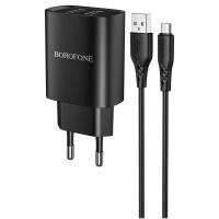 Сетевое зарядное устройство BOROFONE BN2 super fast 2xUSB с Кабелем USB - Micro, 2.1A, черный фото