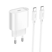 Сетевое зарядное устройство HOCO C109A Fighter 1xUSB-C с Кабелем Type-C - Type-C, 20W, белый фото