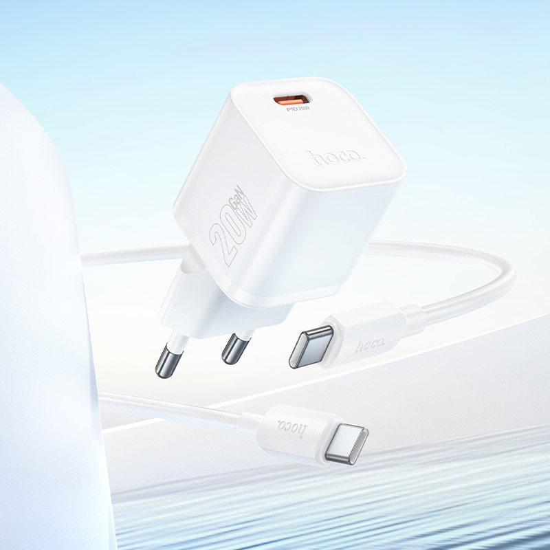 Сетевое зарядное устройство HOCO N64 Ingenious 1xUSB-C с Кабелем Type-C - Type-C, 20W, белый фото