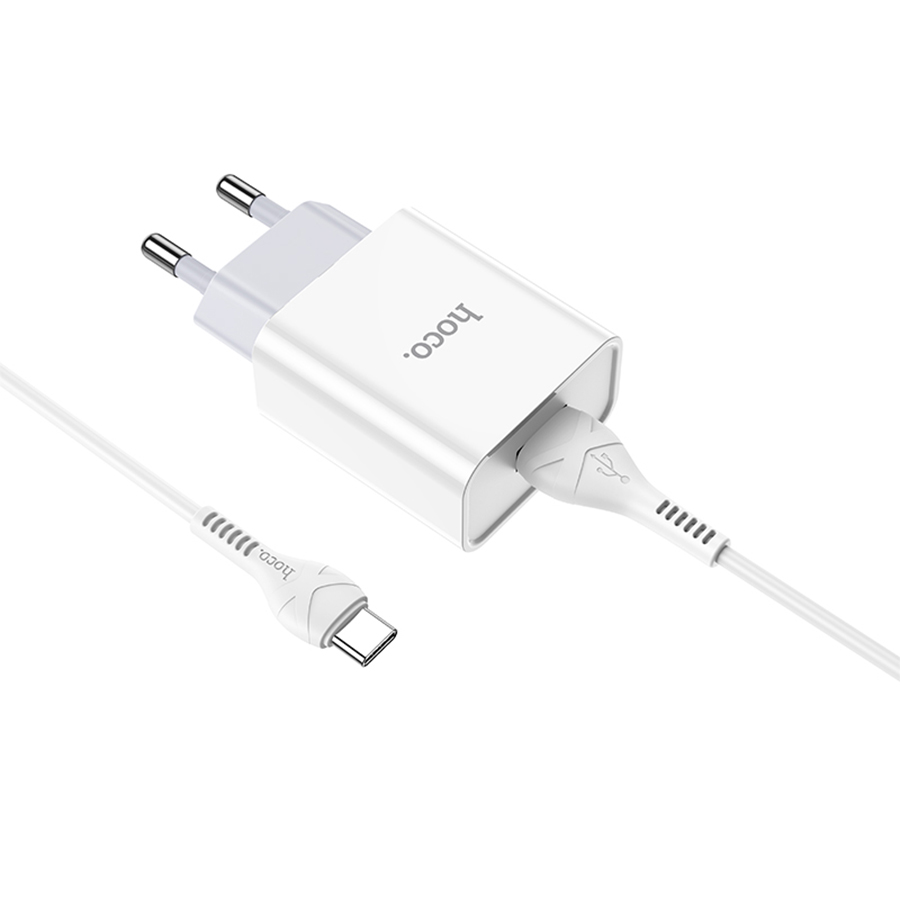 Сетевое зарядное устройство HOCO C81A Asombroso single 1xUSB с Кабелем USB - Type-C, 2.1A, 10W, белый фото