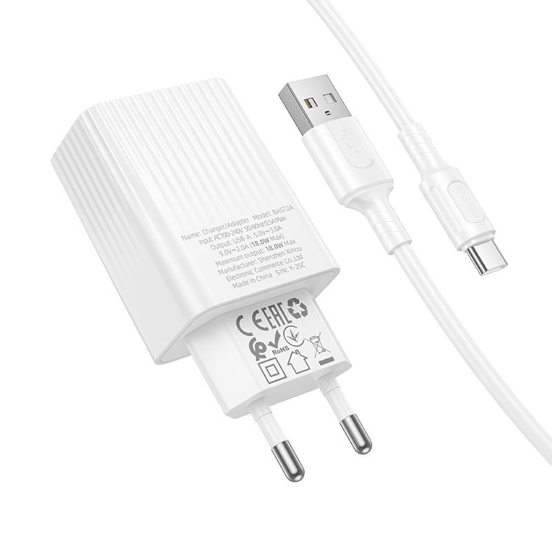 Сетевое зарядное устройство BOROFONE BAS72A Source 1xUSB с Кабелем USB - Type-C, 18W, белый фото
