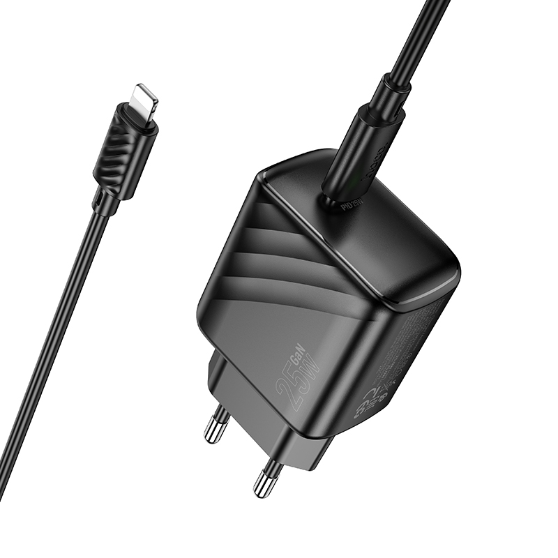 Сетевое зарядное устройство HOCO CS24A Puerto 1xUSB-C с Кабелем Type-C - Lightning, 25W, черный фото