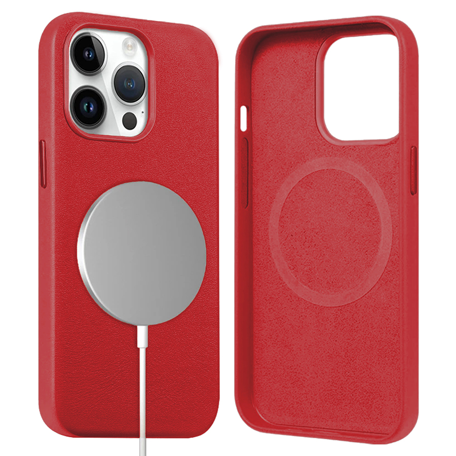 Чехол Leather Case MagSafe для iPhone 12 Pro Max 6.7", красный (2) фото