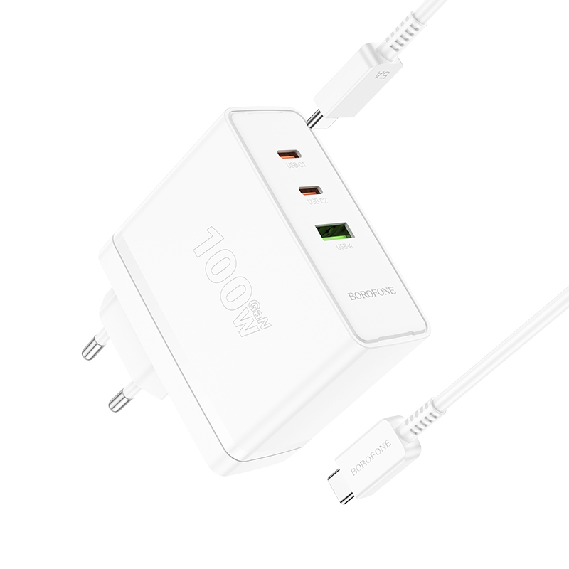 Сетевое зарядное устройство BOROFONE BN11 Imperial 1xUSB + 2xUSB-C с Кабелем Type-C - Type-C, 100W, белый фото