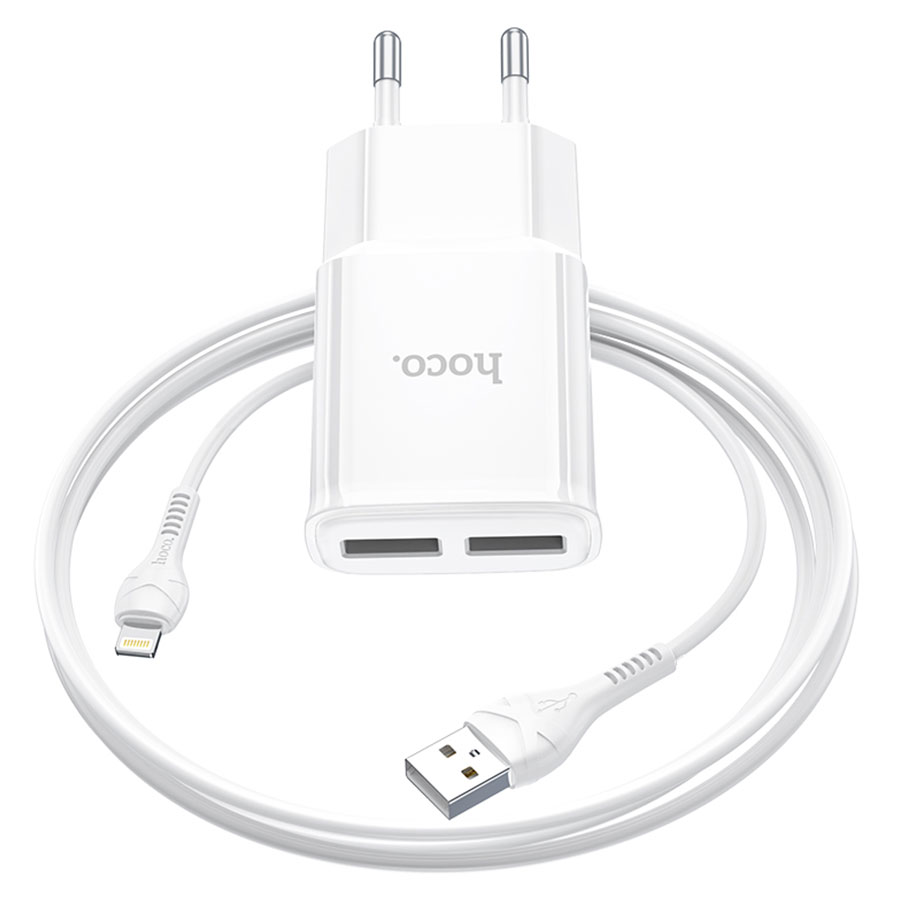 Сетевое зарядное устройство HOCO C88A Star 2xUSB с Кабелем USB - Lightning, 2.4A, 10.8W, белый фото