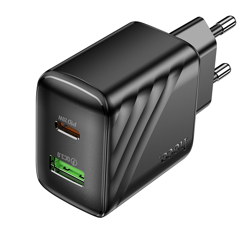 Сетевое зарядное устройство HOCO CS25A Rico 1xUSB + 1xUSB-C, 3A, 20W, черный фото