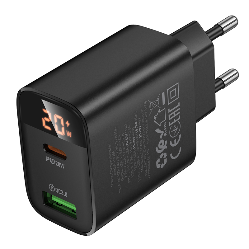 Сетевое зарядное устройство BOROFONE BA96A Ilustre  1xUSB + 1xUSB-C, 3A, 20W, черный фото