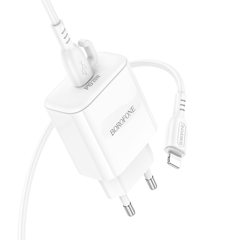 Сетевое зарядное устройство BOROFONE BA81A Single 1xUSB-C с Кабелем Type-C - Lightning, 20W, белый фото