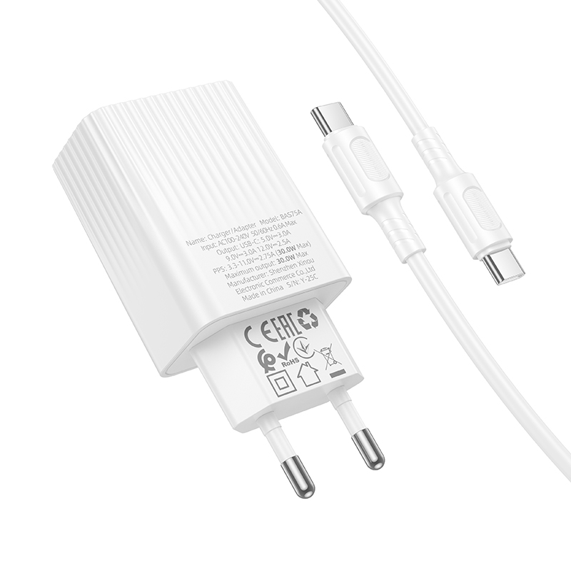 Сетевое зарядное устройство BOROFONE BAS75A Source 1xUSB-C с Кабелем Type-C - Type-C, 30W, белый фото