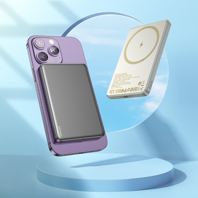 Портативный аккумулятор HOCO Q26 Joy, с беспроводной зарядкой, 20W, 5000 мА⋅ч, серый металлик фото