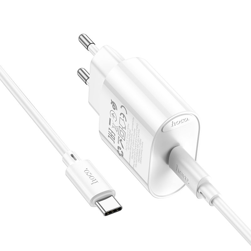 Сетевое зарядное устройство HOCO C109A Fighter 1xUSB-C с Кабелем Type-C - Type-C, 20W, белый фото