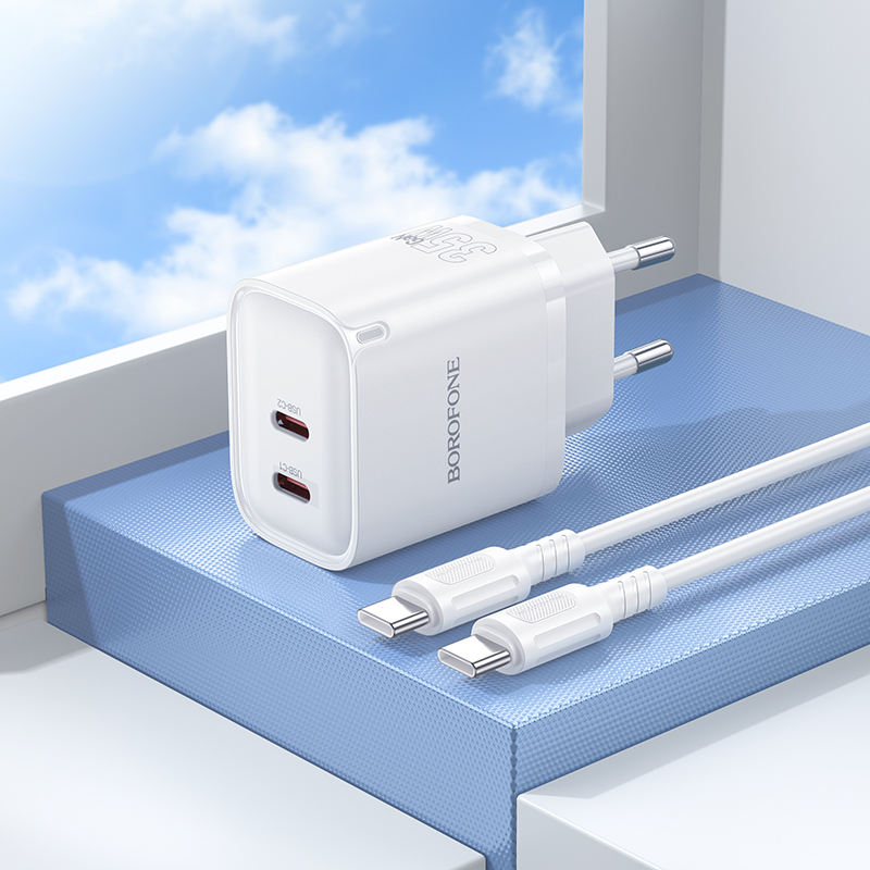 Сетевое зарядное устройство BOROFONE BA85A Flare star 2xUSB-C с Кабелем Type-C - Type-C, 35W, белый фото