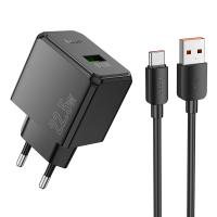 Сетевое зарядное устройство HOCO CS17A Wish 1xUSB с Кабелем USB - Type-C, 2.4A, 22.5W, черный фото