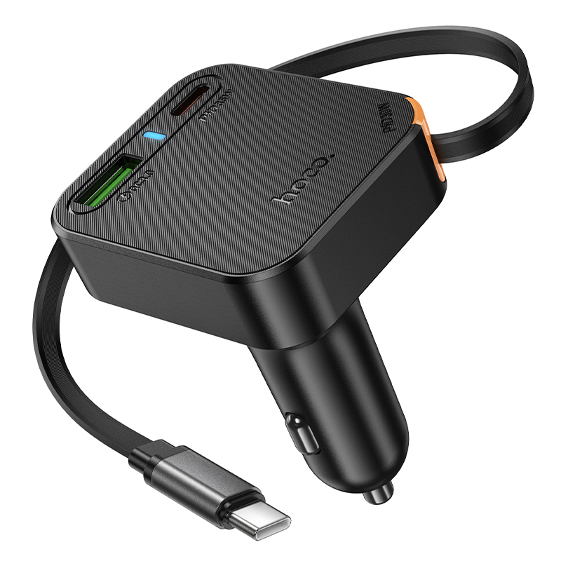 Автомобильное зарядное устройство HOCO NZ18 Guardian, 1xUSB + 2xUSB-C с Кабелем Type-C, 3A, 65W, черный фото