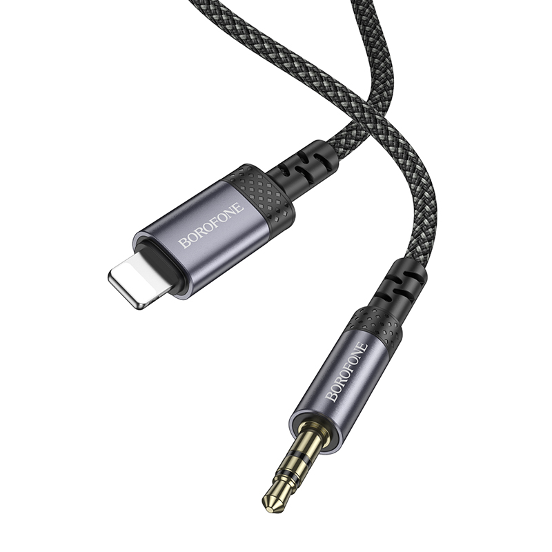 Аудиокабель BOROFONE BL24 Graceful AUX Jack 3,5 (m) - Lightning (m), 1 м, серый металлик фото