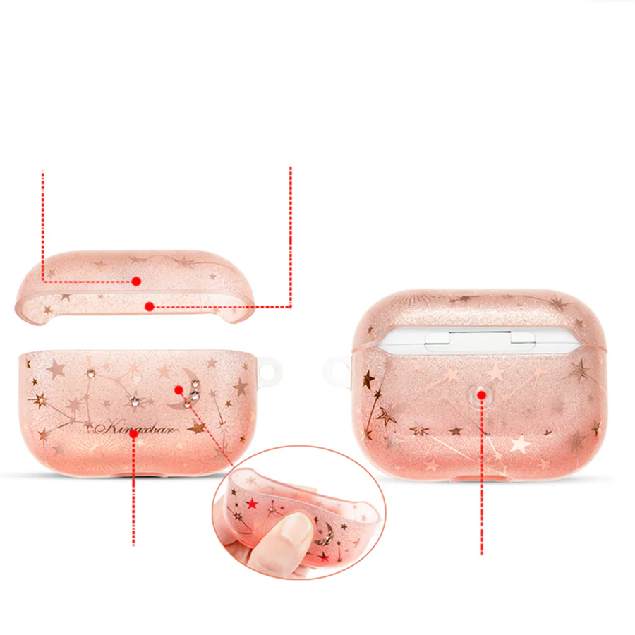 Чехол силиконовый Kingxbar Swarovski для Airpods Pro, розовые блестки, созвездие (28) фото