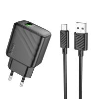 Сетевое зарядное устройство HOCO CS21A Rich 1xUSB с Кабелем USB - Type-C, 18W, черный фото