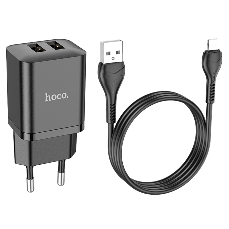 Сетевое зарядное устройство HOCO N25 Maker 2xUSB с Кабелем USB - Lightning, 2.1A, 10W, черный фото