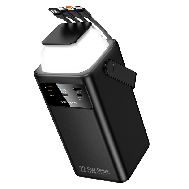 Портативный аккумулятор BOROFONE BJ65B High, встроенный кабель Lightning + Type-C + MircoUSB, 22.5W, 80000 мА⋅ч, черный фото