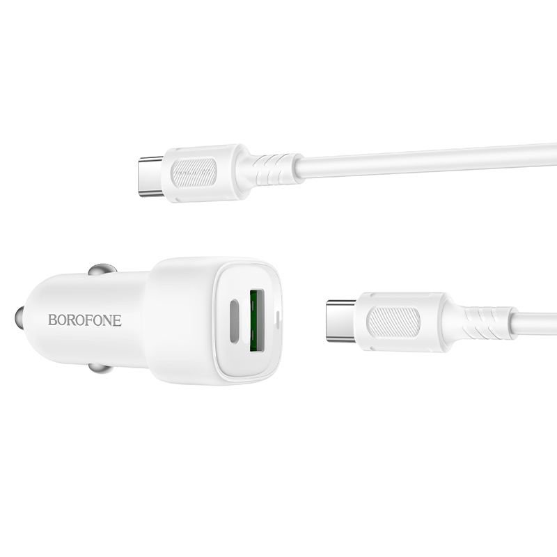 Автомобильное зарядное устройство BOROFONE BZ34B Cloud, 1xUSB + 1xUSB-C с Кабелем Type-C - Type-C, 38W, белый фото