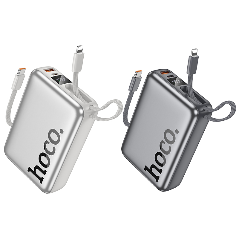 Портативный аккумулятор HOCO Q39 Eminente, встроенный кабель Lightning + Type-C, 22.5W, 20000 мА⋅ч, серый металлик фото