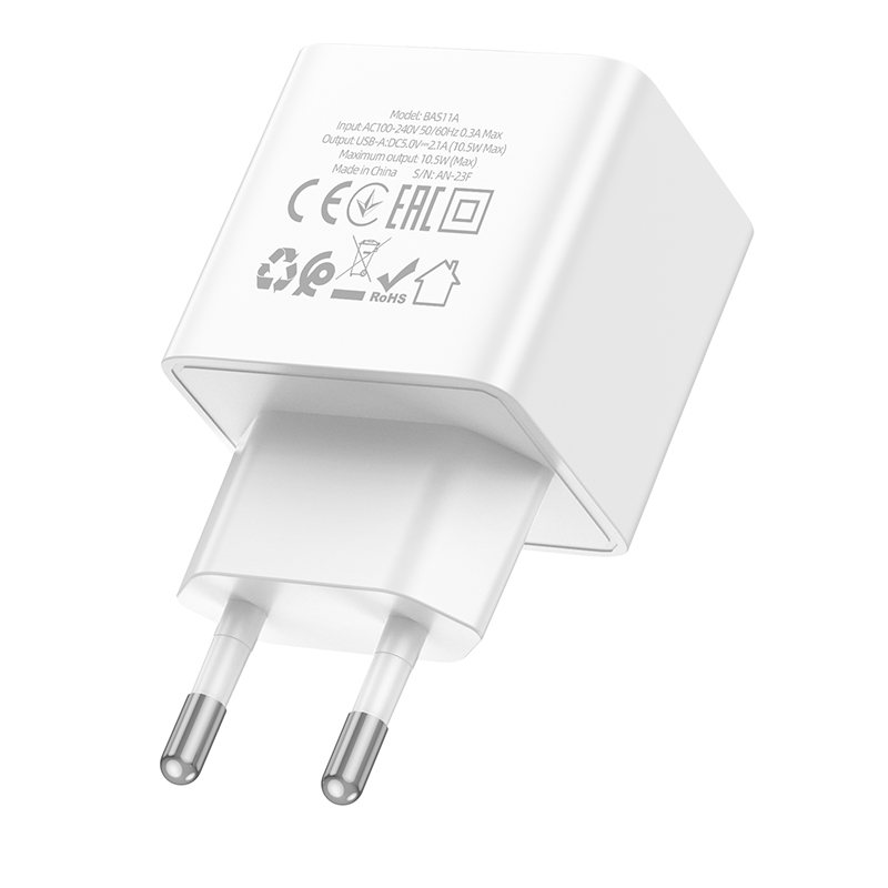 Сетевое зарядное устройство BOROFONE BAS11A Erudite 1xUSB, 2.1A, белый фото