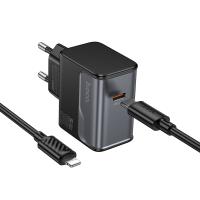 Сетевое зарядное устройство HOCO CS72A Star 1xUSB-C с Кабелем Type-C - Lightning, 30W, черный фото