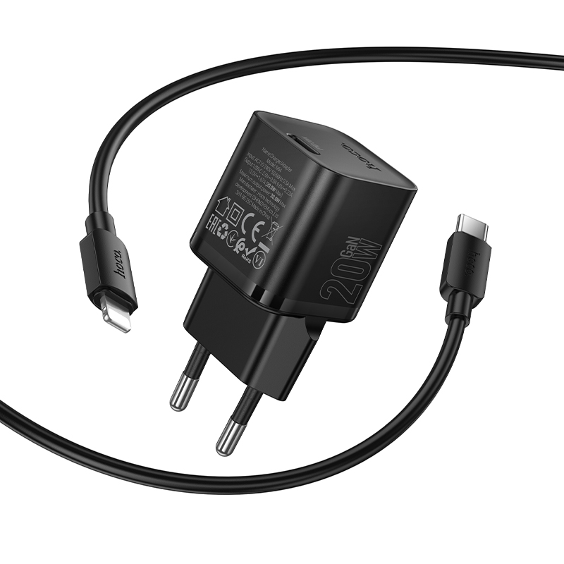 Сетевое зарядное устройство HOCO N64 Ingenious 1xUSB-C с Кабелем Type-C - Lightning, 20W, черный фото
