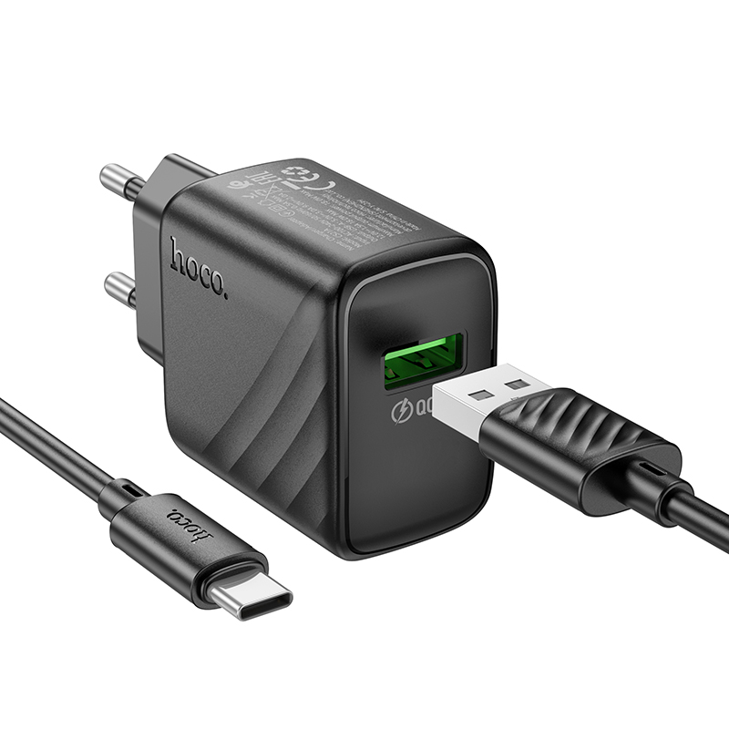 Сетевое зарядное устройство HOCO CS21A Rich 1xUSB с Кабелем USB - Type-C, 18W, черный фото