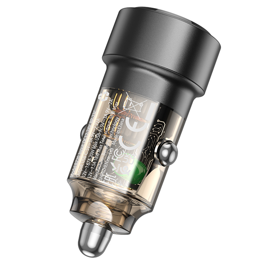 Автомобильное зарядное устройство BOROFONE BZ20 Smart, 1xUSB + 1xUSB-C, 38W, черный фото